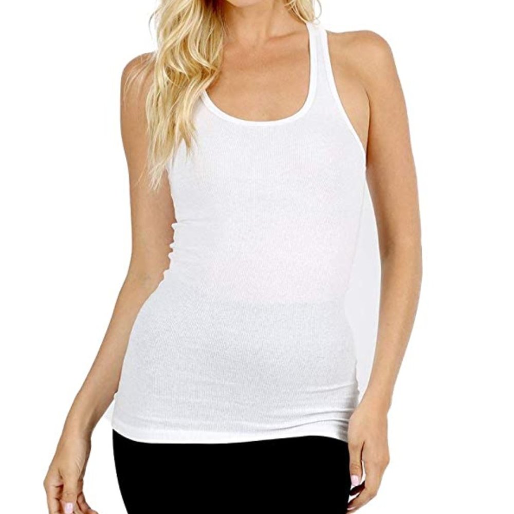 White ribbed racerback tank top
